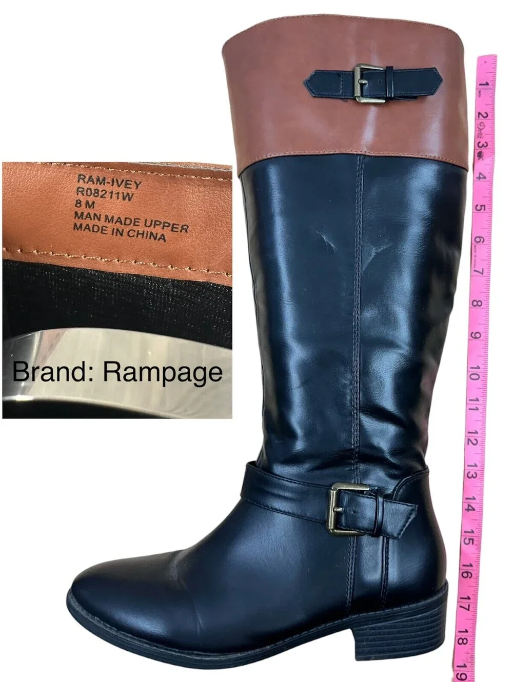 Rampage Two Tone Brown and Black Knee‎ High Boots